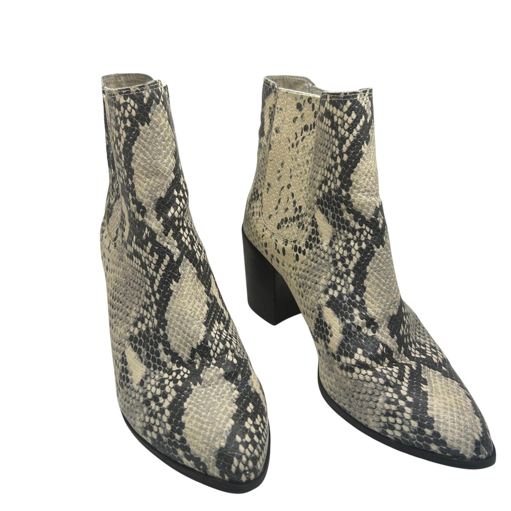 Steve Madden Jain Snakeskin Print Block Heel Ankle Boots Grey Cream JAN01S1 8